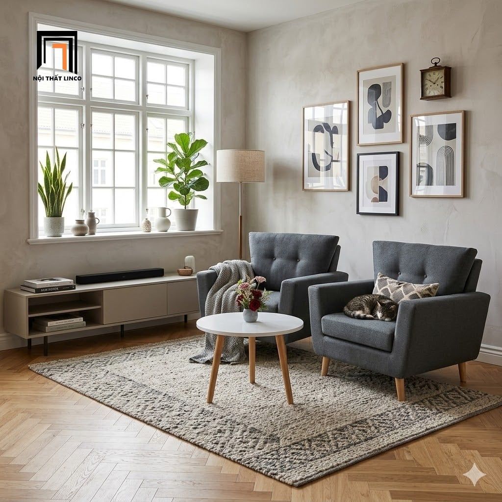  Ghế sofa đơn xinh xắn DL5 Piloc màu xám lông chuột giá rẻ 