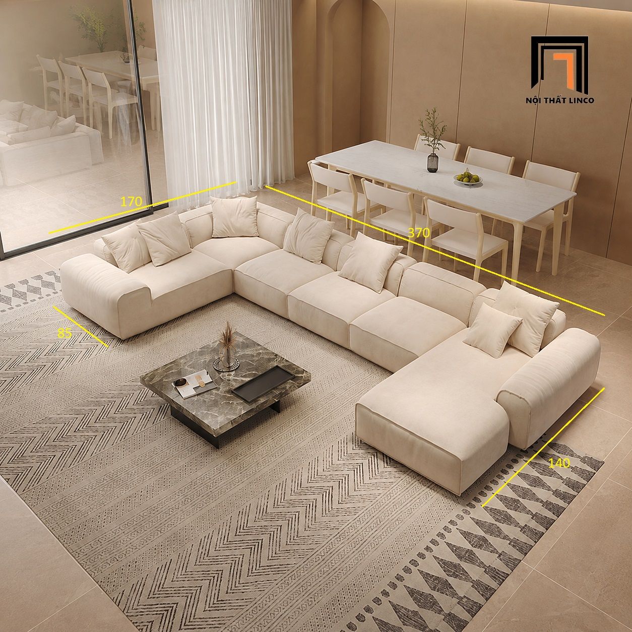  Sofa chữ U cao cấp UT42 Ceasar dài 3m7 phong cách hiện đại 