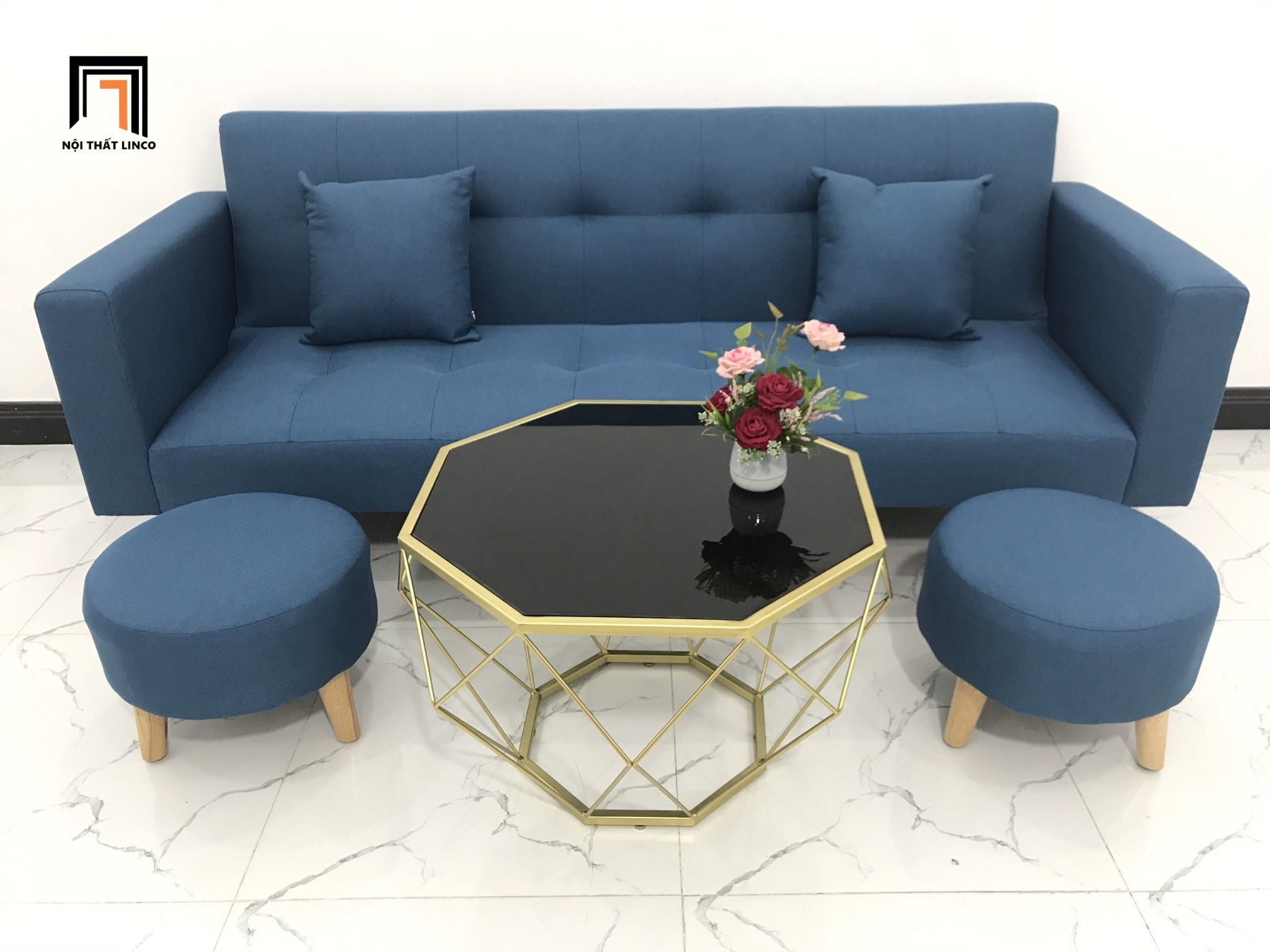  Bộ ghế sofa giường nằm dài 2m GBL2 xanh dương vải nỉ bố 