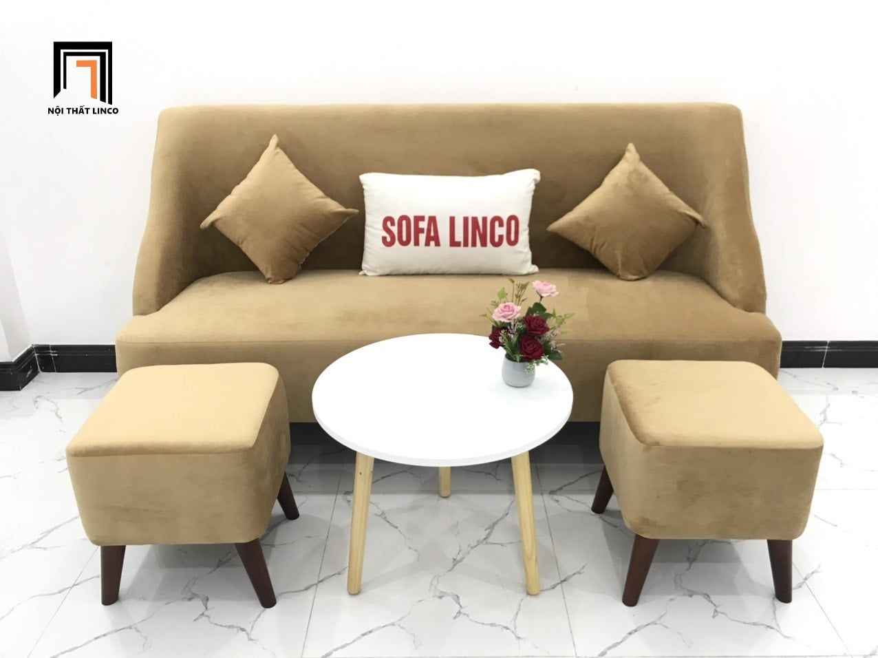  Bộ sofa băng vải nhung màu nâu sữa BL3 Hilo dài 1m9 xinh xắn 