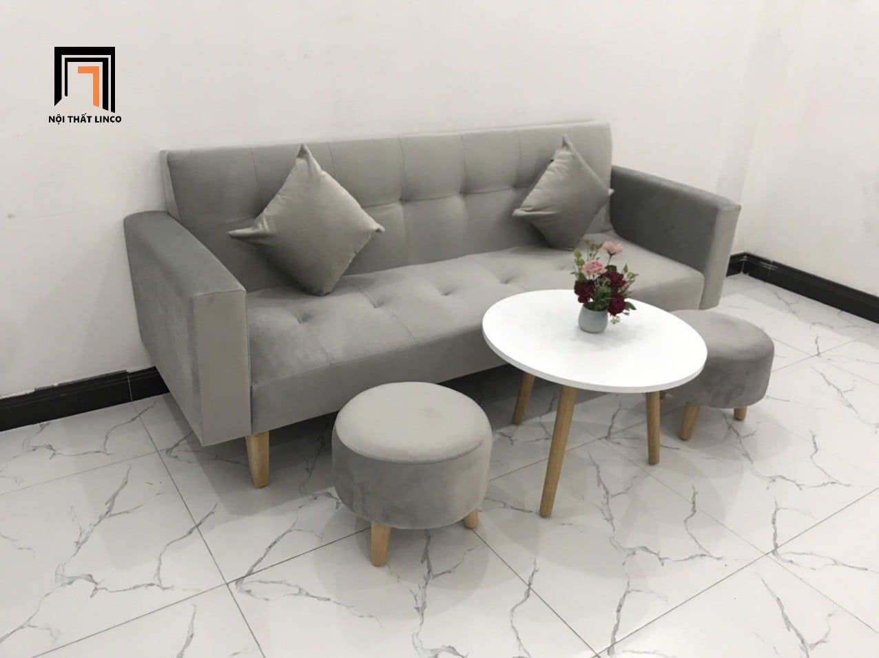  Bộ bàn ghế sofa giường giá rẻ dài 2m GBL2 nhỏ màu xám nhung 