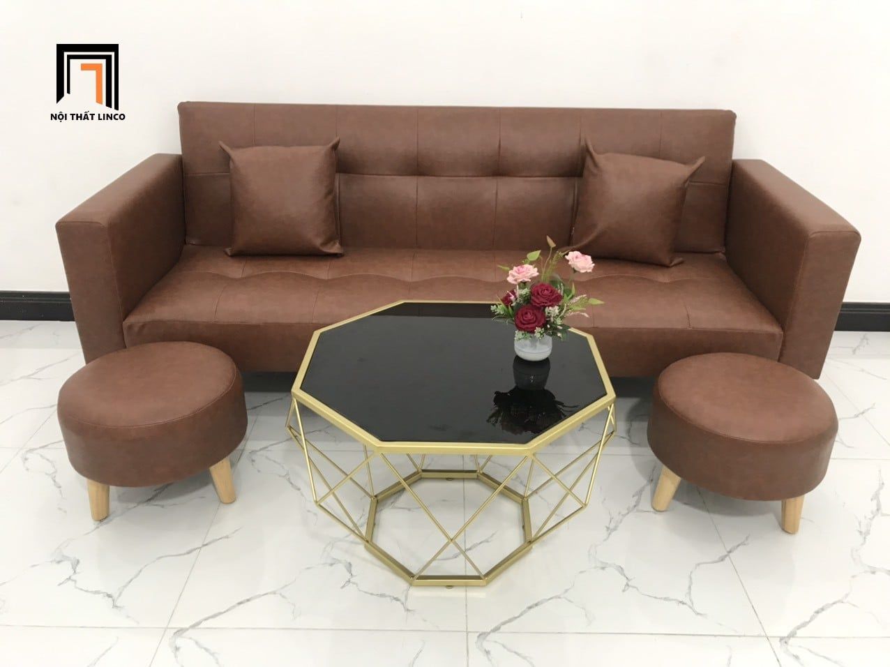  Bộ ghế sofa giường đa năng dài 2m GBL2 bật giường nằm da nâu 