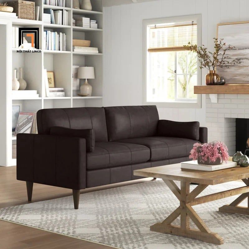  Ghế sofa băng BT3 Matea dài 1m9 bọc da công nghiệp nâu bò 