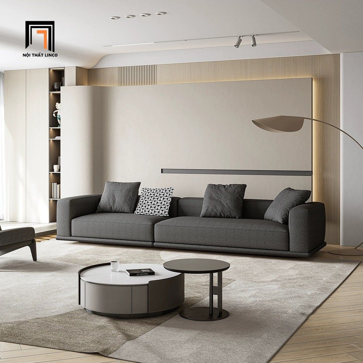  Ghế sofa băng vải nỉ xám trắng BHQ63 Caplin dài 2m6 cao cấp 