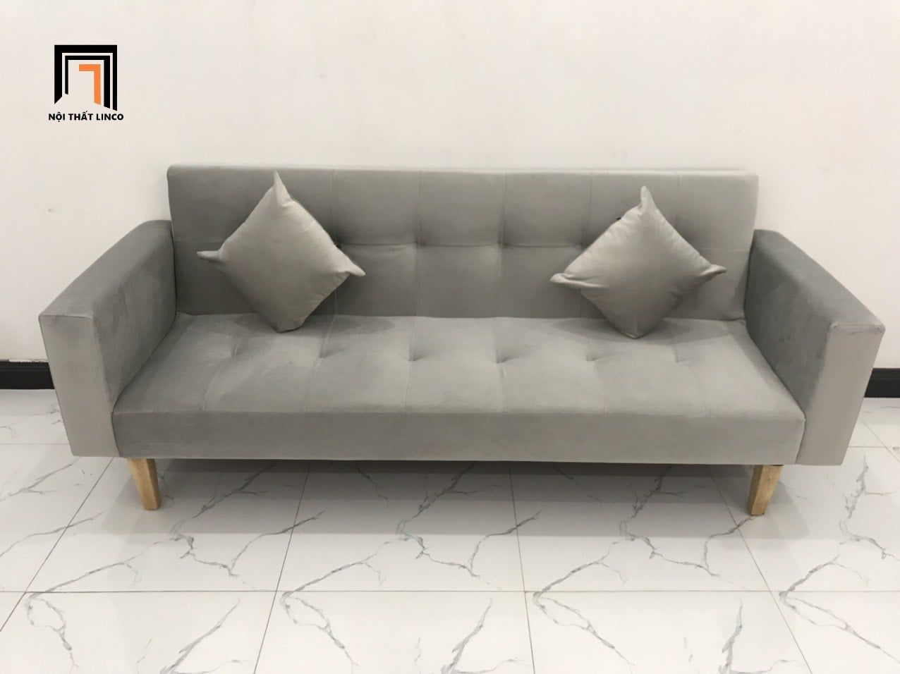  Bộ bàn ghế sofa giường giá rẻ dài 2m GBL2 nhỏ màu xám nhung 