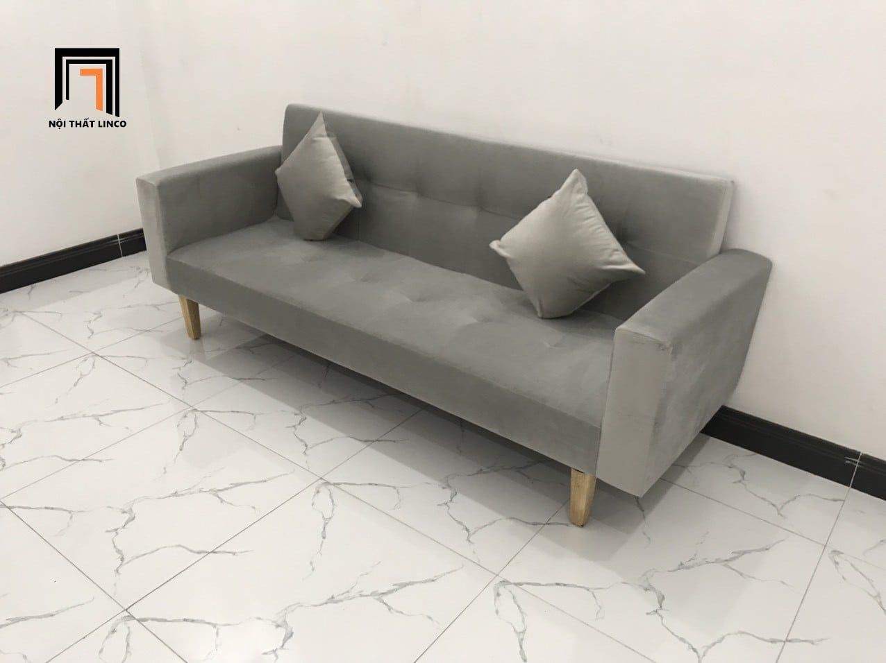  Bộ bàn ghế sofa giường giá rẻ dài 2m GBL2 nhỏ màu xám nhung 