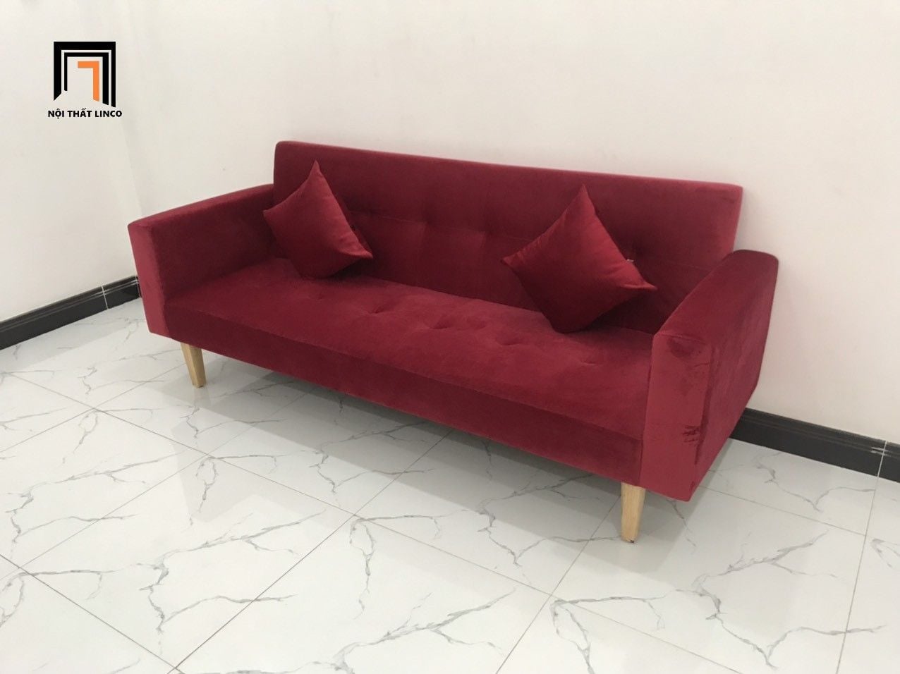  Bộ ghế sofa giường đa năng GBL2 2m màu đỏ vải nhung giá rẻ 