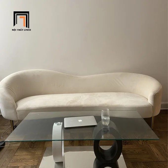  Ghế sofa băng cong vải nhung BT22 Shurtz dài 2m2 xinh xắn 