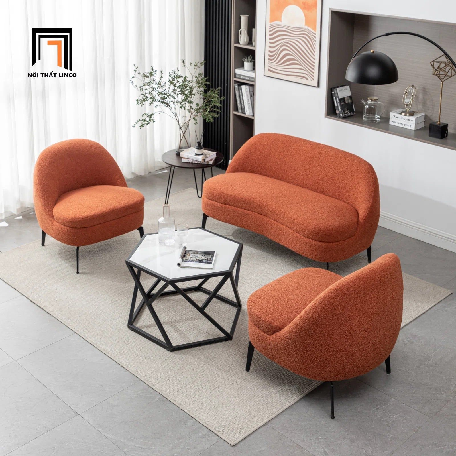  Ghế sofa đơn màu carot vải lông cừu DT111 cho sảnh chờ nhỏ 