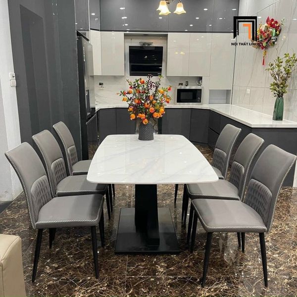 bộ bàn ăn đá ceramic 6 chỗ ngồi