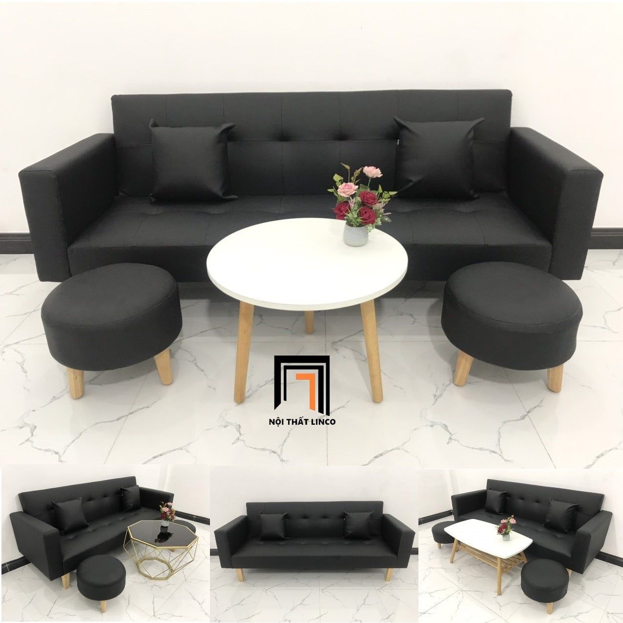  Bộ ghế sofa giường đa năng GBL2 da giả màu đen dài 2m 