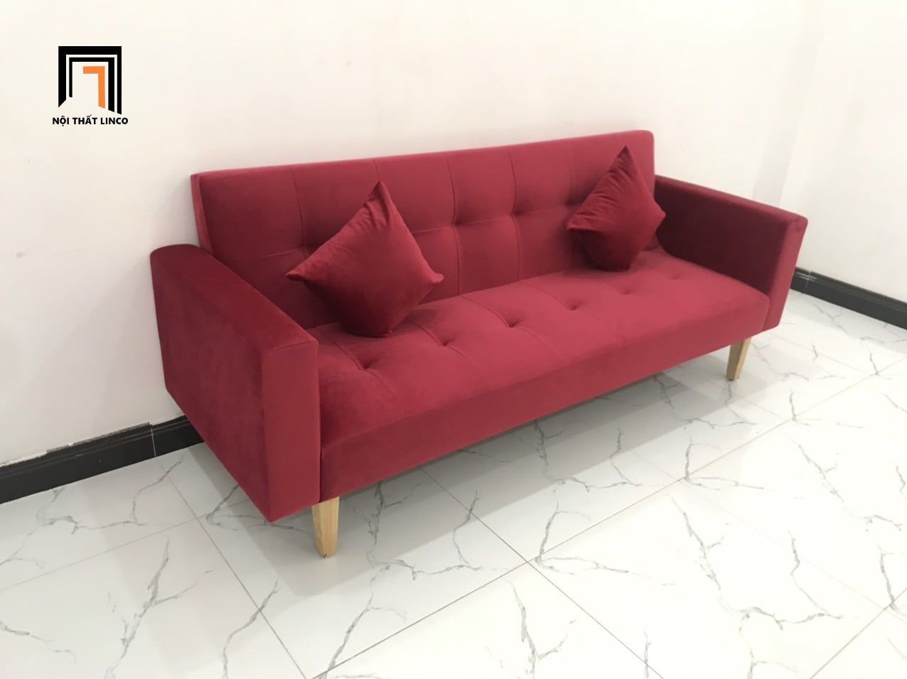  Bộ ghế sofa giường đa năng GBL2 2m màu đỏ vải nhung giá rẻ 