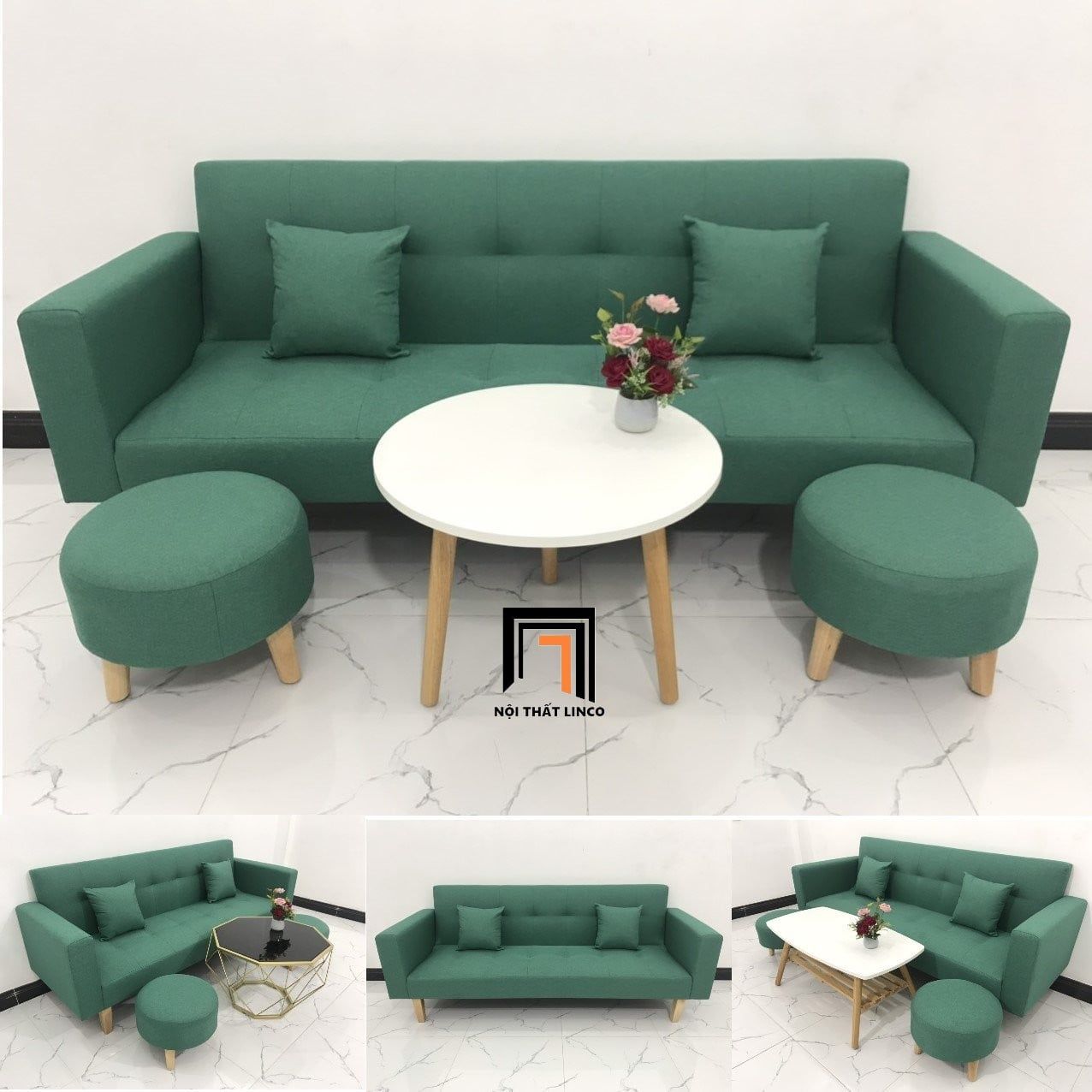 Bộ ghế sofa giường đa năng bật nằm GBL2 xanh ngọc lá cây dài 2m 