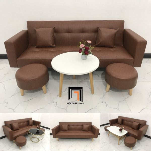 bộ ghế sofa giường bọc da