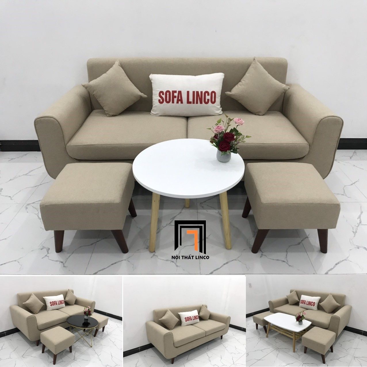  Bộ ghế sofa băng dài 1m9 BL1 Presa trắng kem cho chung cư 