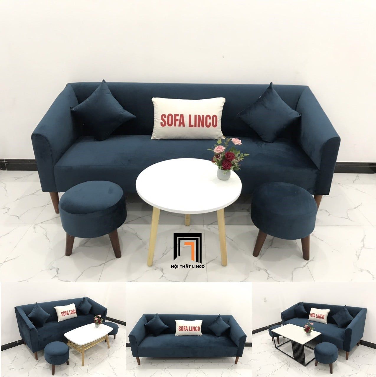  Bộ ghế sofa băng dài xanh đậm BL6 Pelly dài 1m9 cho văn phòng 