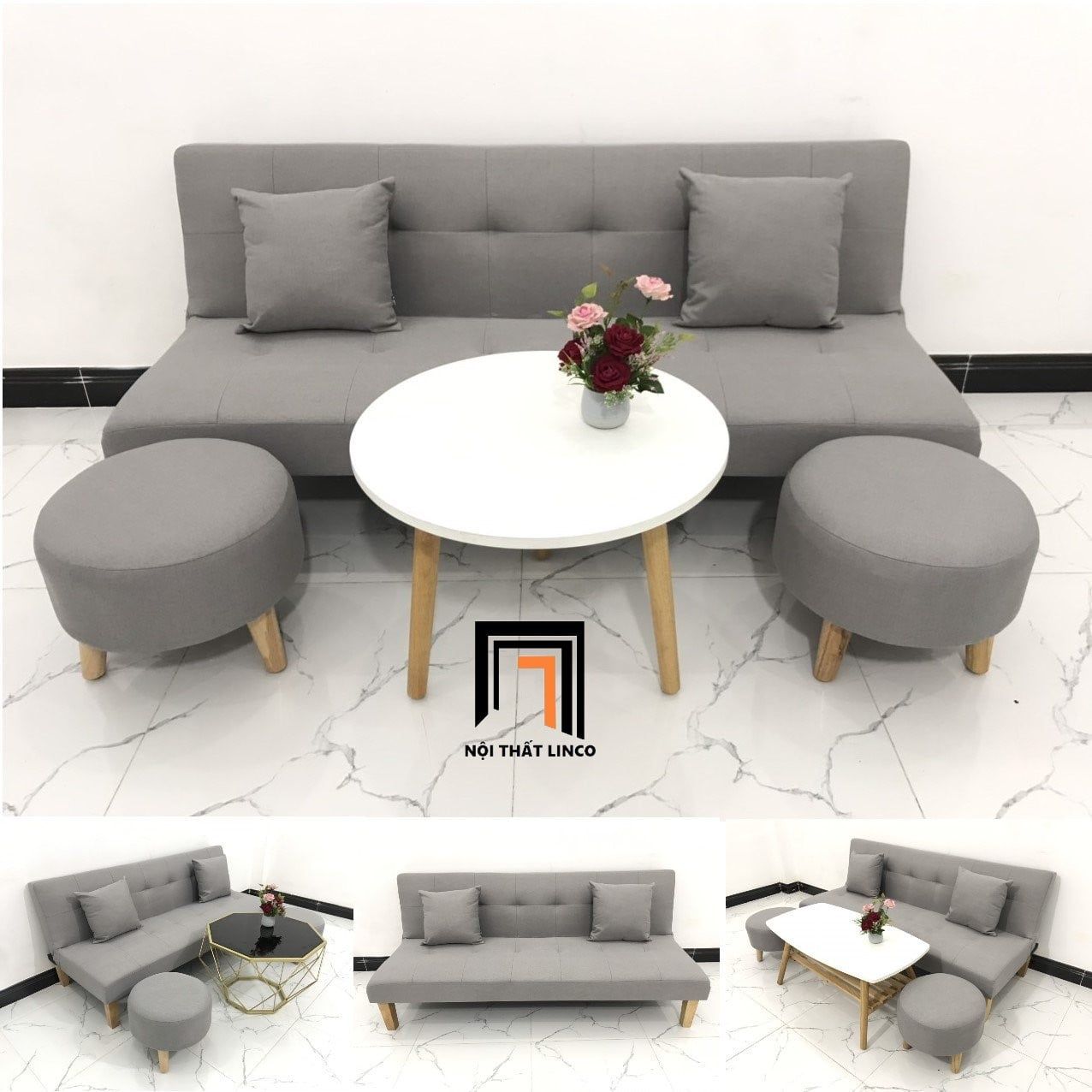  Bộ ghế sofa giường dài 1m7 GBL1 diện tích nhỏ xám ghi trắng 