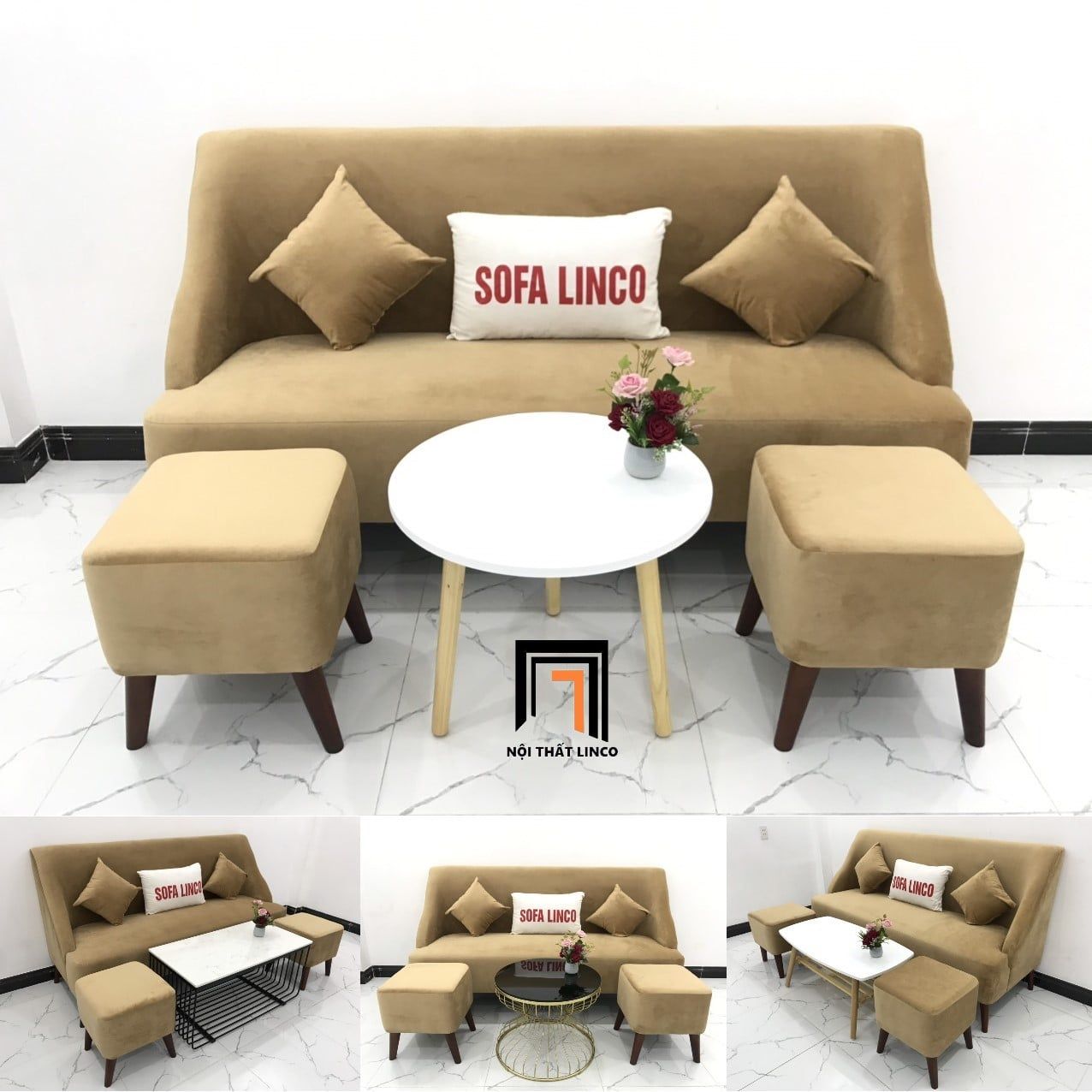  Bộ sofa băng vải nhung màu nâu sữa BL3 Hilo dài 1m9 xinh xắn 