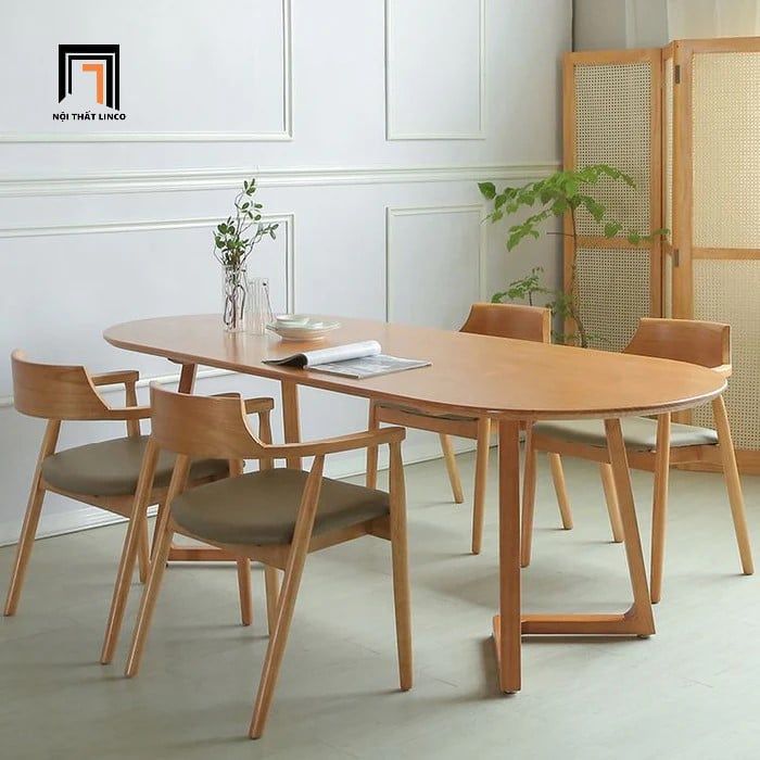 Bộ bàn ăn hình oval 4 ghế 48-BAG4-Boerne mặt gỗ đẹp 