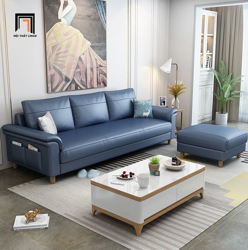  Ghế sofa băng dài 2m1 BT25 Bawati da Pu màu xanh dương 