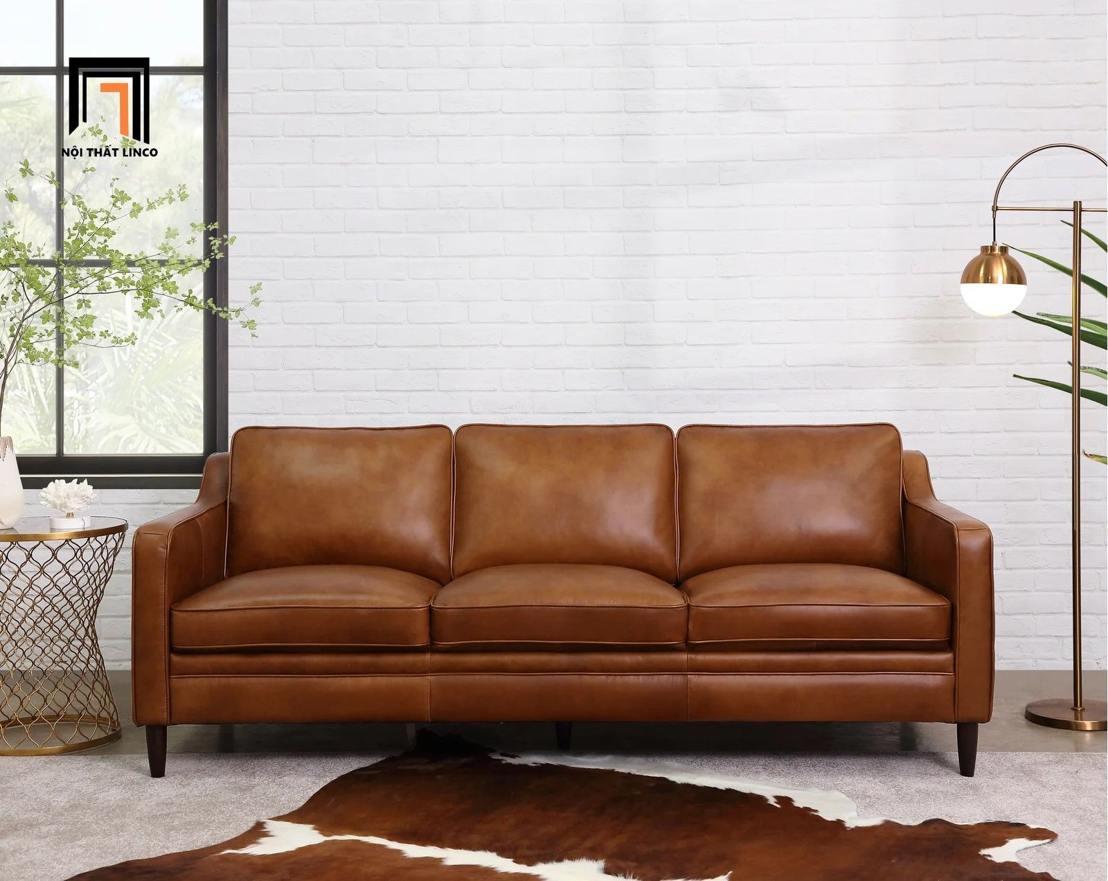  Ghế sofa băng màu nâu da bò BT33 Abbot 2m da công nghiệp 