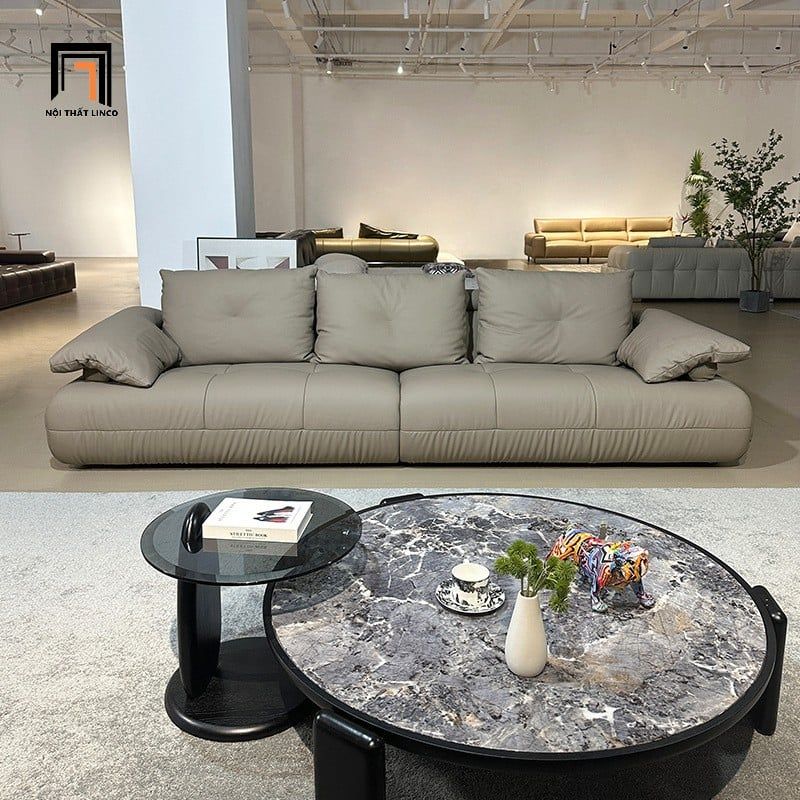  Ghế sofa văng da chống mực xám ghi BHQ88 Kylen dài 2m5 