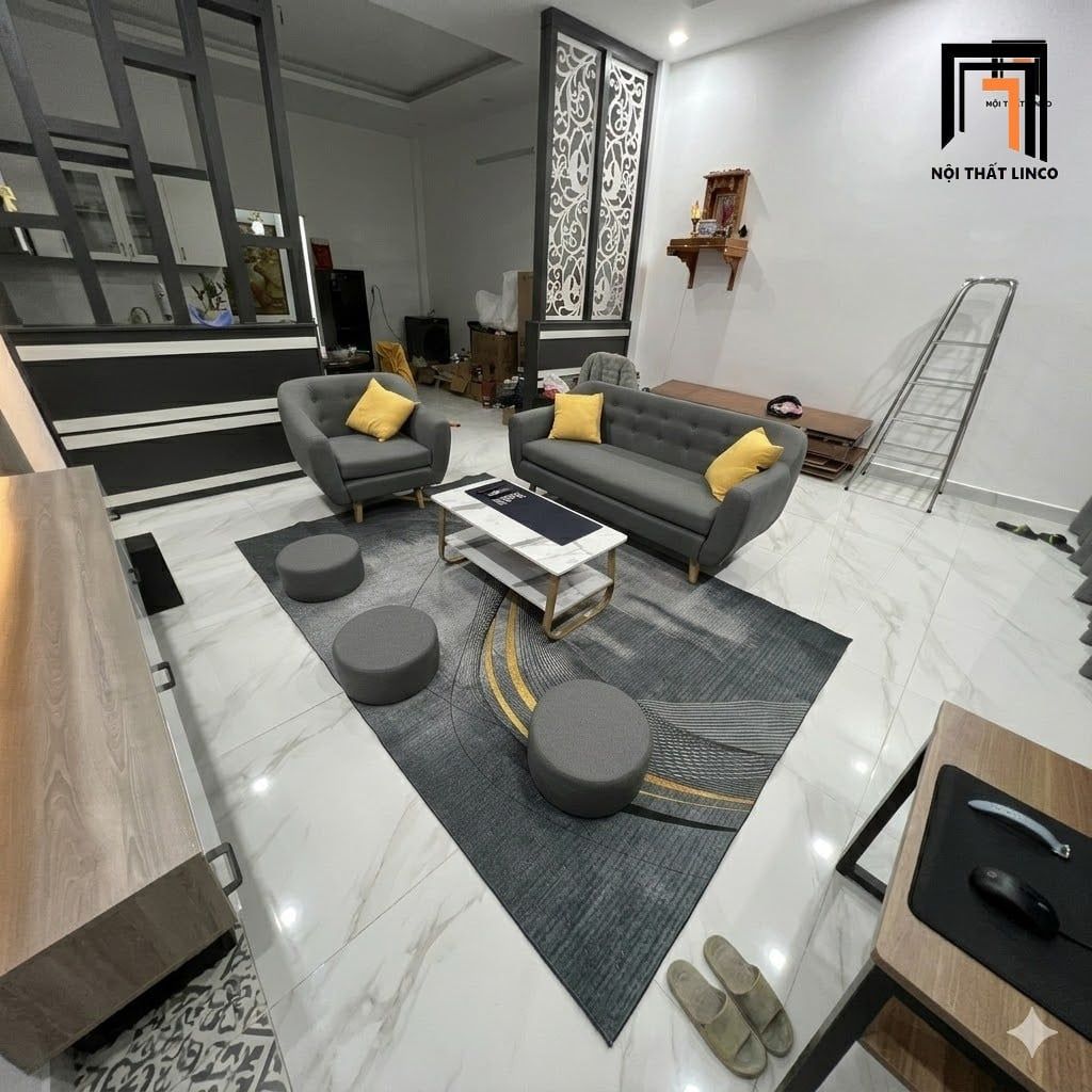  Bộ ghế sofa phòng khách giá rẻ KL7 BGN xám lông chuột vải bố nỉ 