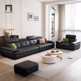  Bộ ghế sofa phòng khách cao cấp KHQ167 Palo bọc da màu đen 