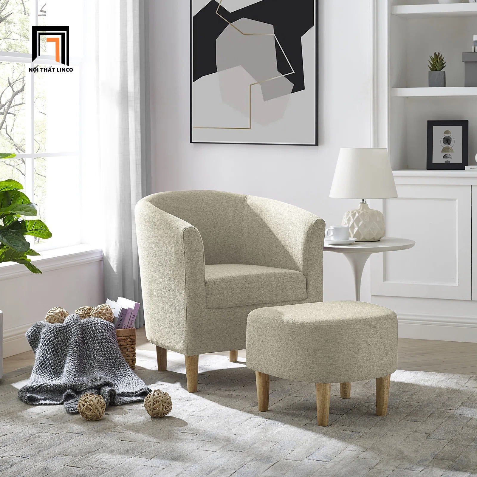 Ghế sofa đơn nhỏ gọn cho sảnh chờ DT89 Jirab vải nỉ màu vàng 