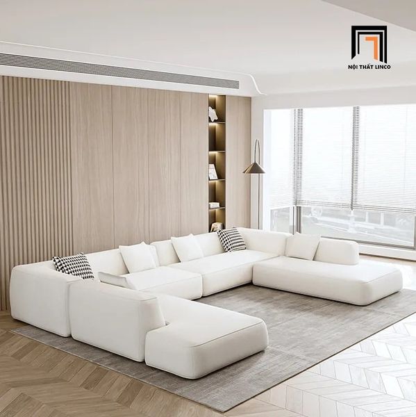 sofa chữ U dài 3m2 xám trắng