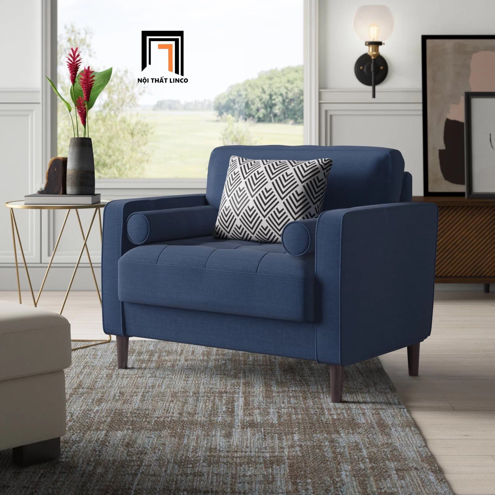  Ghế sofa đơn xanh đậm DT1 Garren dài 1m cho phòng khách 