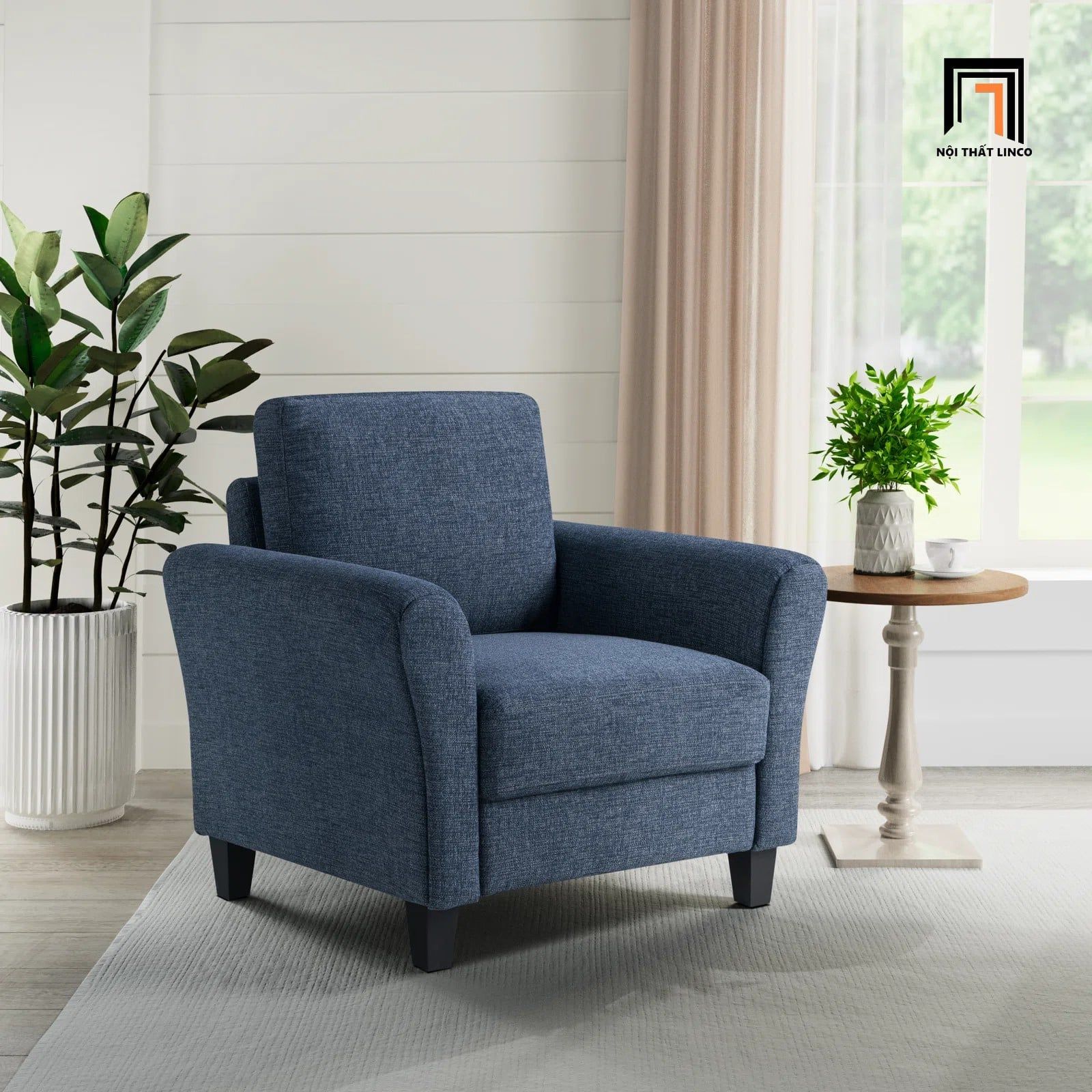  Ghế sofa đơn 1 chỗ ngồi DT100 Arsaluis vải nỉ màu xanh đậm 