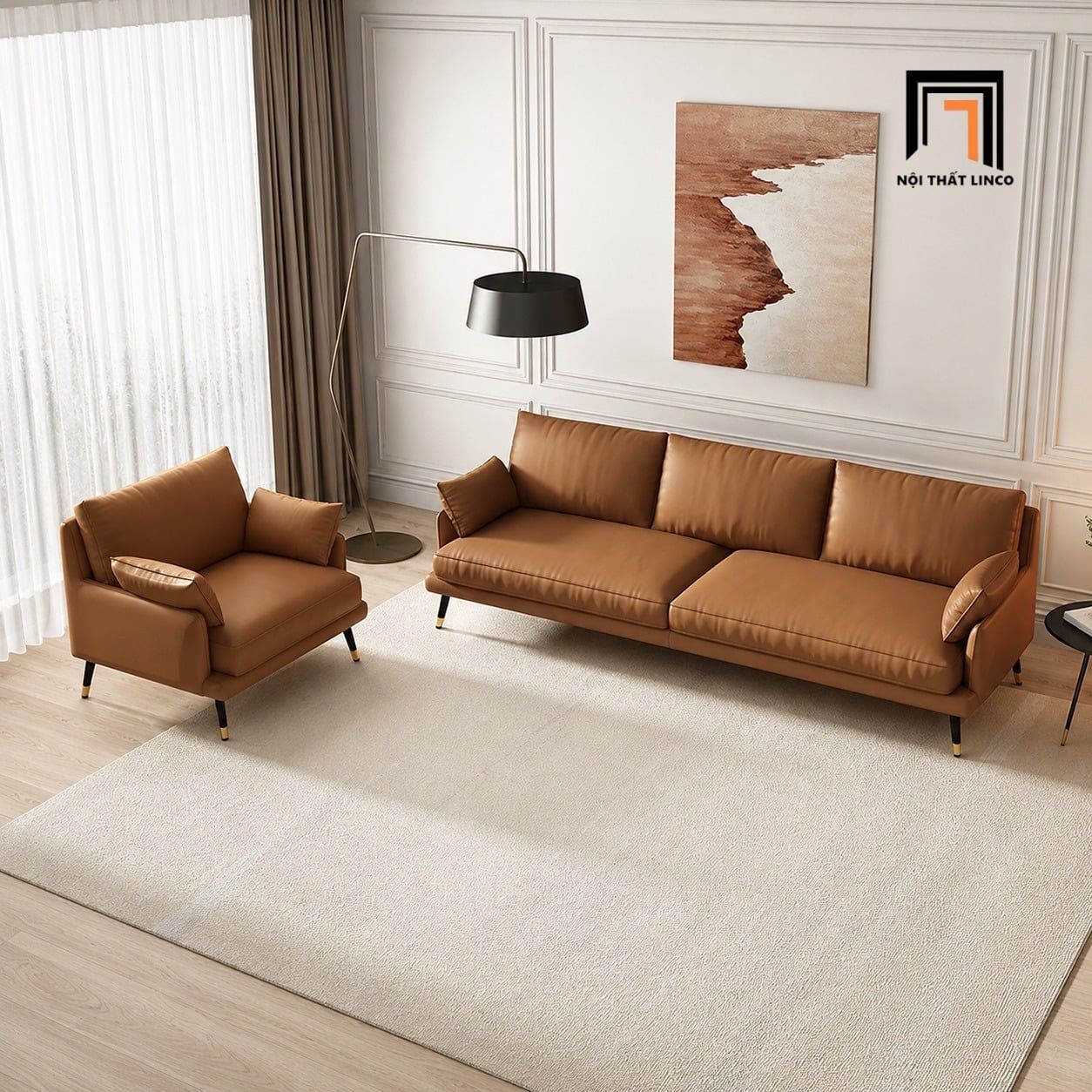  Bộ ghế sofa phòng khách gia đình KT74 Peoria da công nghiệp 