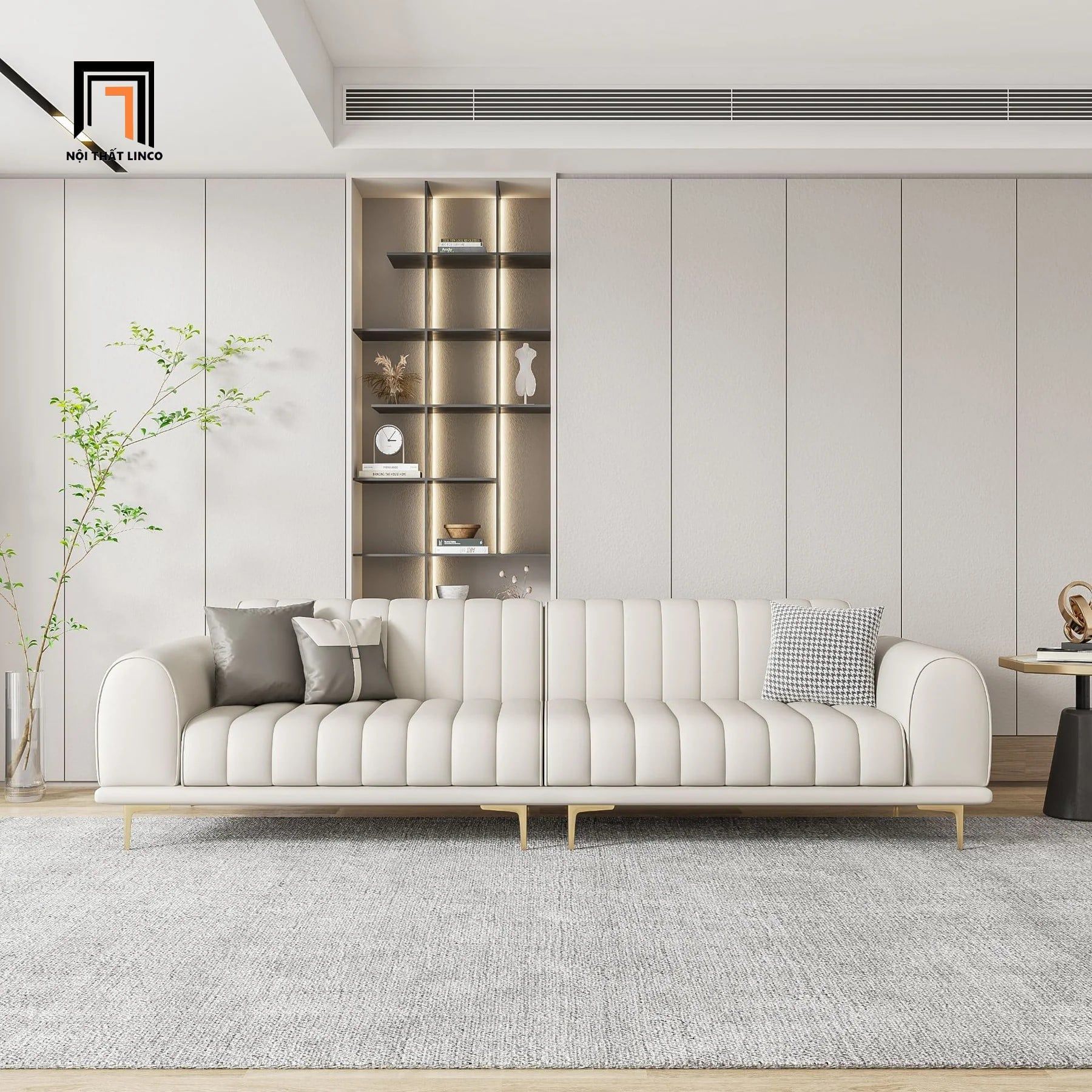  Ghế sofa băng dài 2m6 da công nghiệp BHQ11 Palau chân inox 