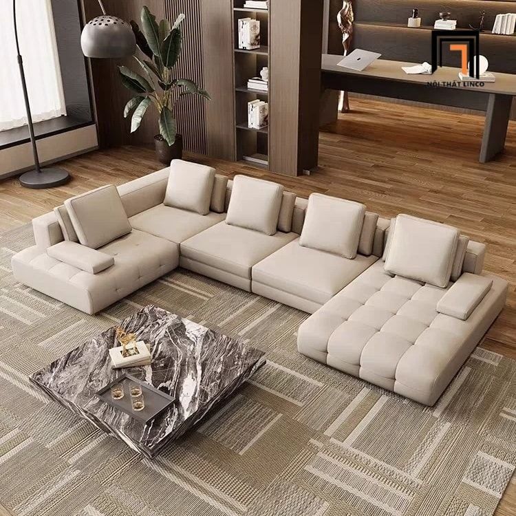  Bộ sofa chữ U UT50 Jobee dài 3m5 phối da xám trắng đẹp 