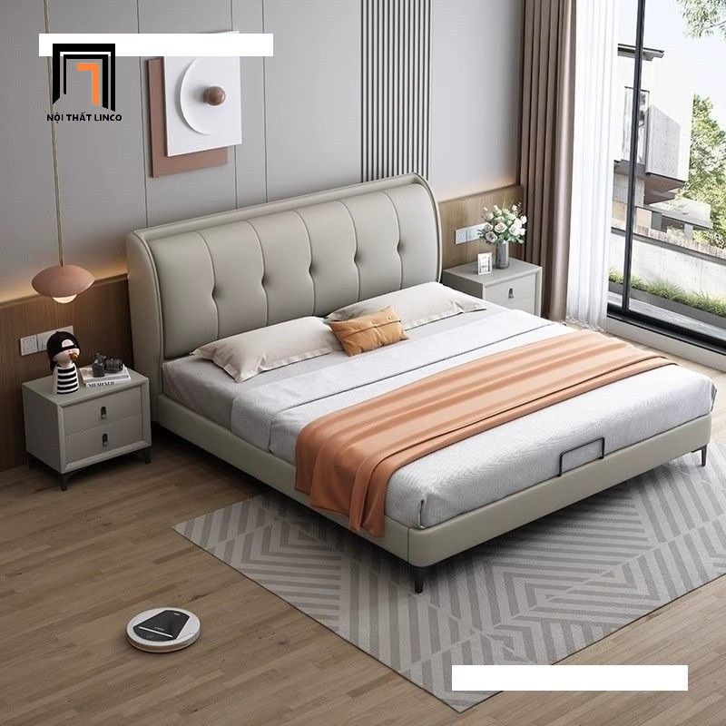  Giường ngủ da giả màu xám 1m6 x 2m GN119 Murry sang trọng 