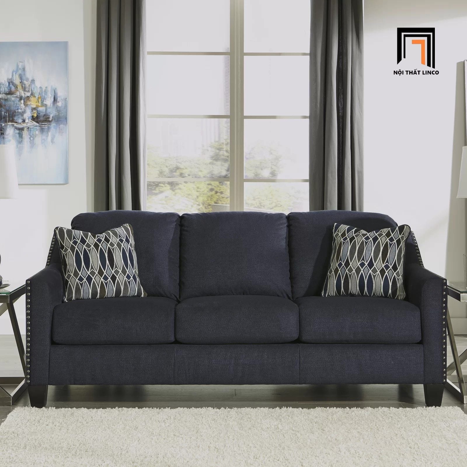  Bộ ghế sofa phòng khách sang trọng KT19 Canchola vải bố nỉ xám 