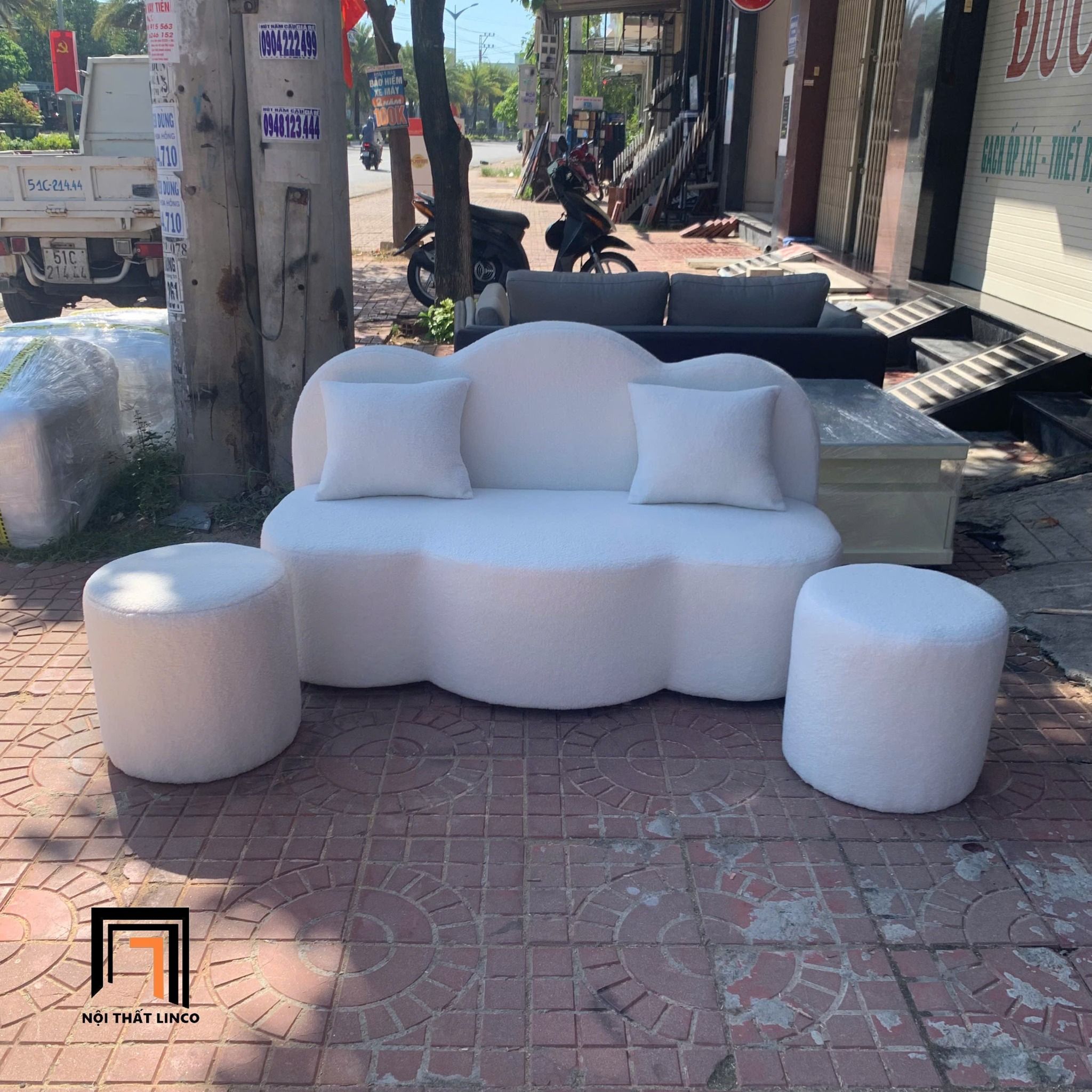  Ghế sofa văng nhỏ gọn dài 1m4 BT271 Avalon vải nỉ xám trắng 