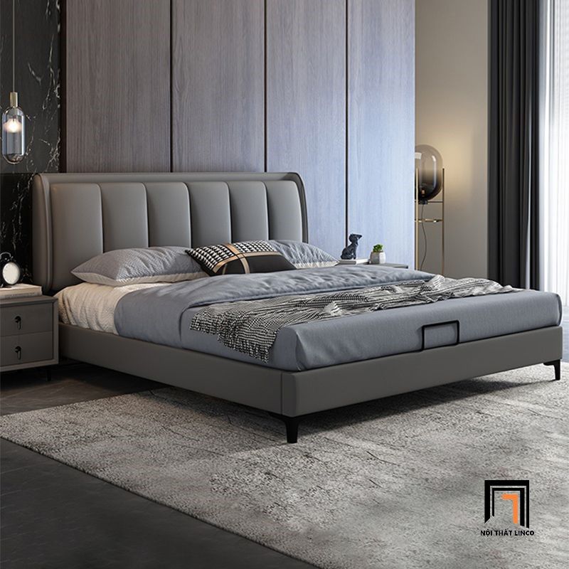  Giường ngủ da màu xám GN80 Lisaili kiểu dáng sang trọng 