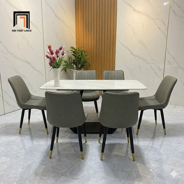 bộ bàn ăn đá ceramic 6 chỗ ngồi