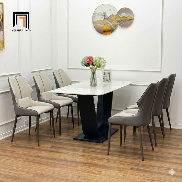 bộ bàn ăn đá ceramic 6 chỗ ngồi