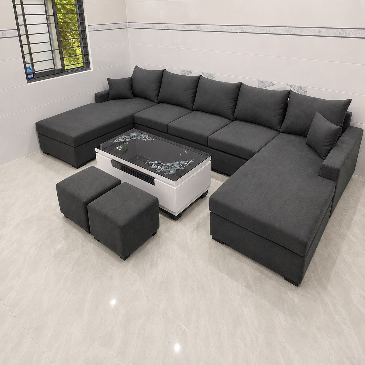  Bộ sofa U UT87 Blacky dài 3m2 xám đậm giá rẻ 