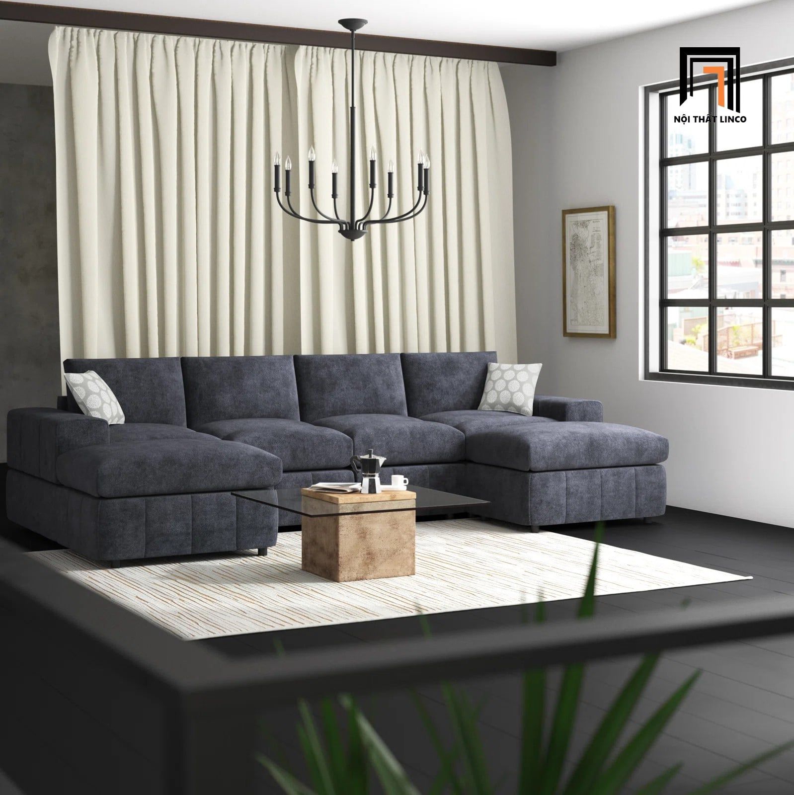  Bộ sofa chữ U 3m UT15 Boggy bọc nỉ êm ái 