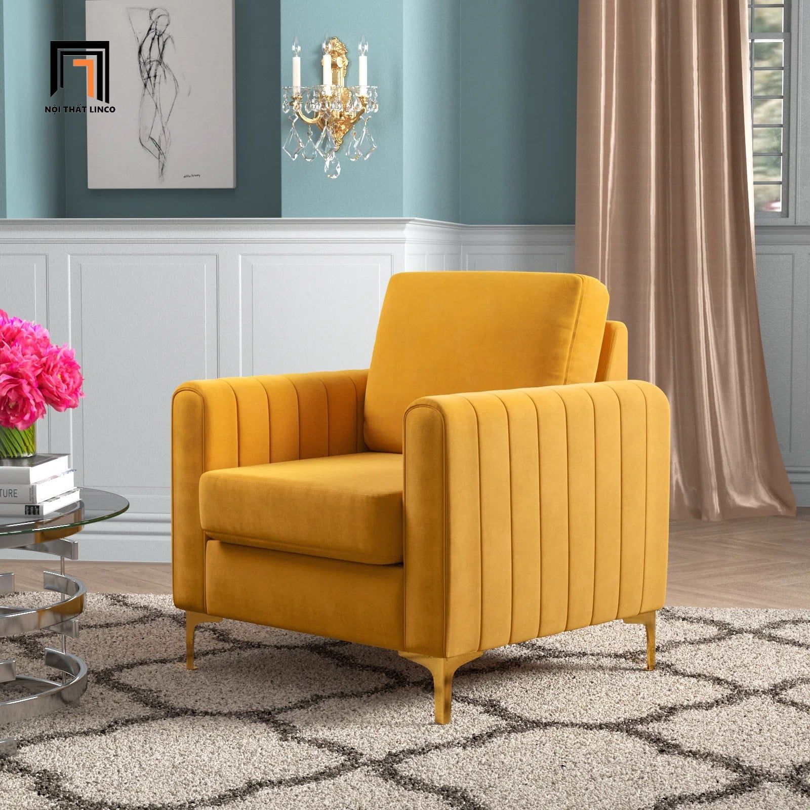  Ghế sofa đơn vải nhung mềm DT103 Cedar trang trí sảnh chờ đẹp 