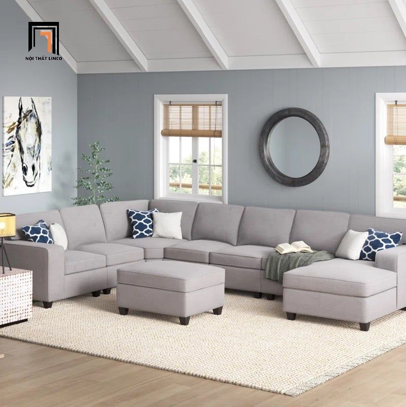  Bộ sofa U Âu Mỹ UT33 Marsala 3m4 màu xám trắng thanh lịch 