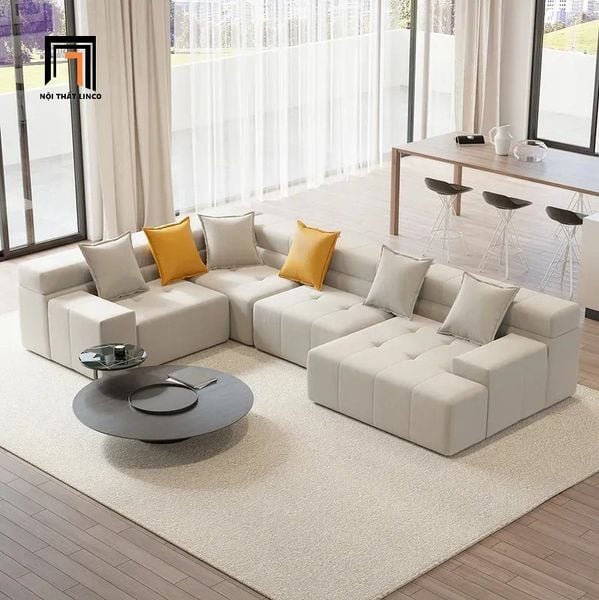 sofa chữ U dài 2m4 trắng kem