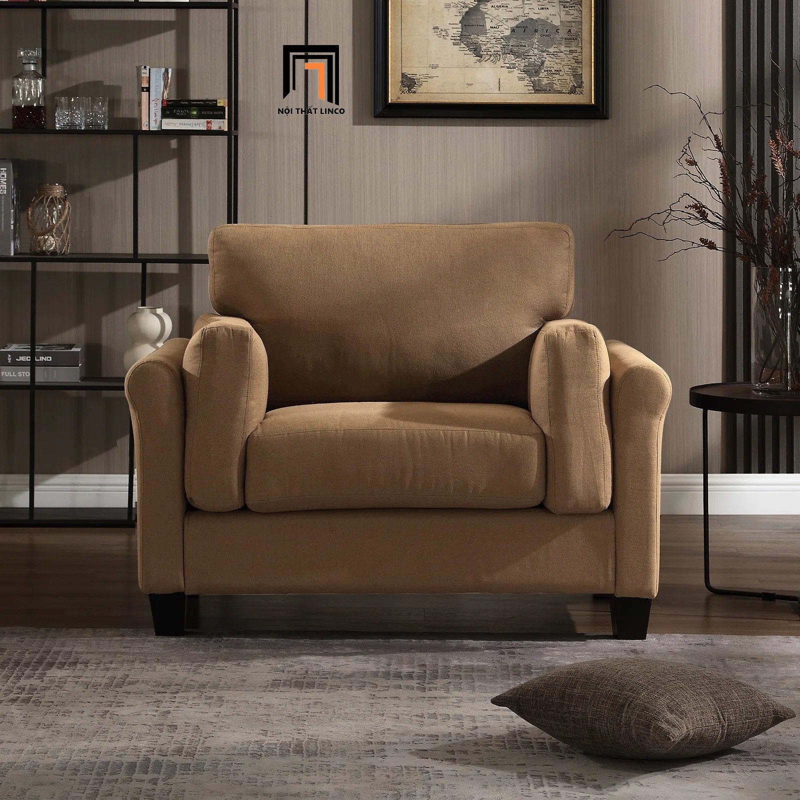  Ghế sofa đơn phòng khách sang trọng DT113 Alans màu nâu nhạt 
