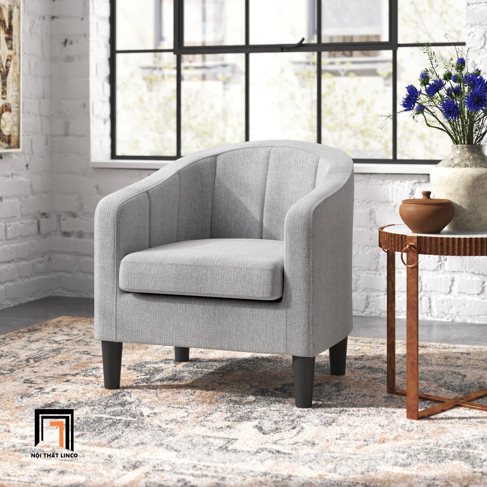  Ghế sofa đơn xám trắng giá rẻ DT95 Alina phòng khách hiện đại 