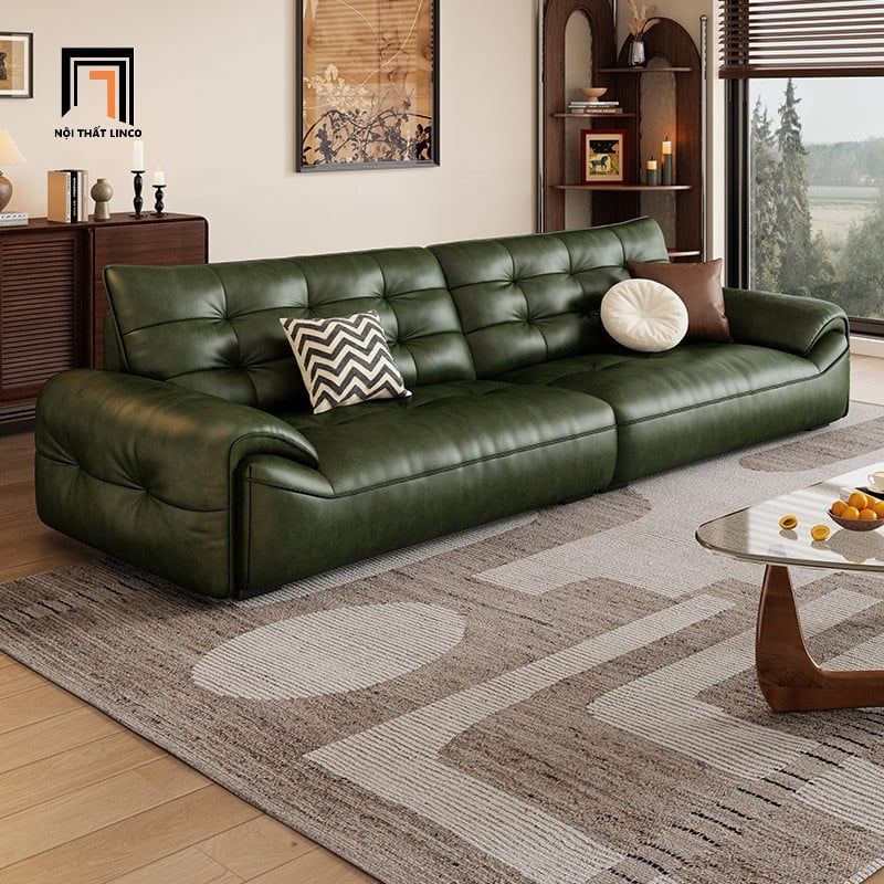 Ghế sofa văng da bóng màu xanh lá BHQ89 Ogala 2m3 hiện đại 