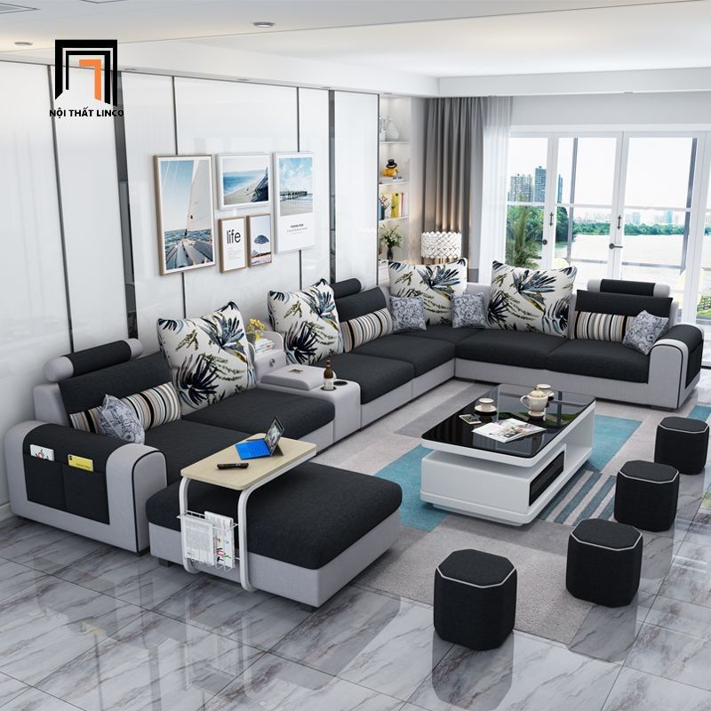  Bộ ghế sofa U giá rẻ UT41 Jiangsu 3m55 phối trắng đen 